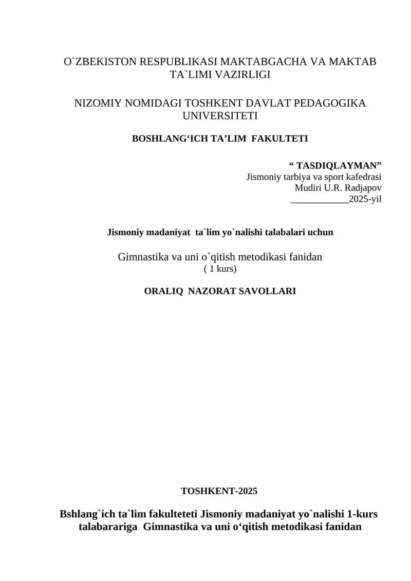 Gimnastika va uni o’qitish metodikasi (1 kurs) 1