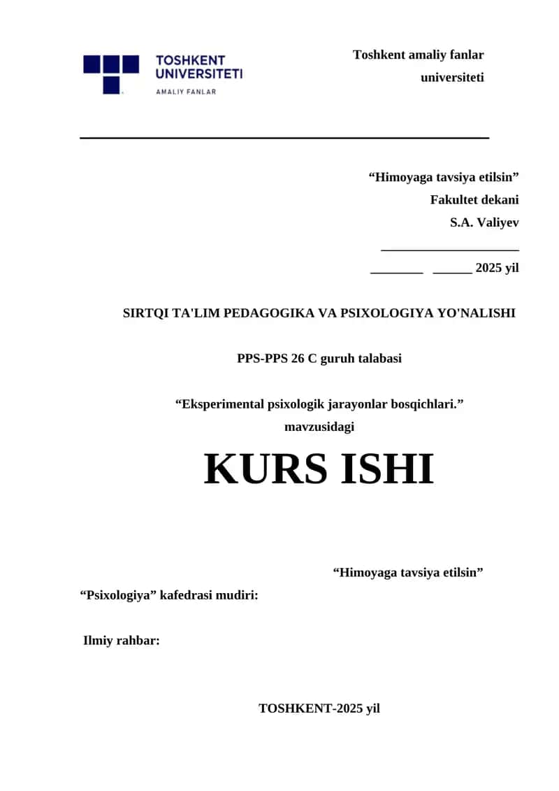 Eksperimental psixologik jarayonlar bosqichlari 1