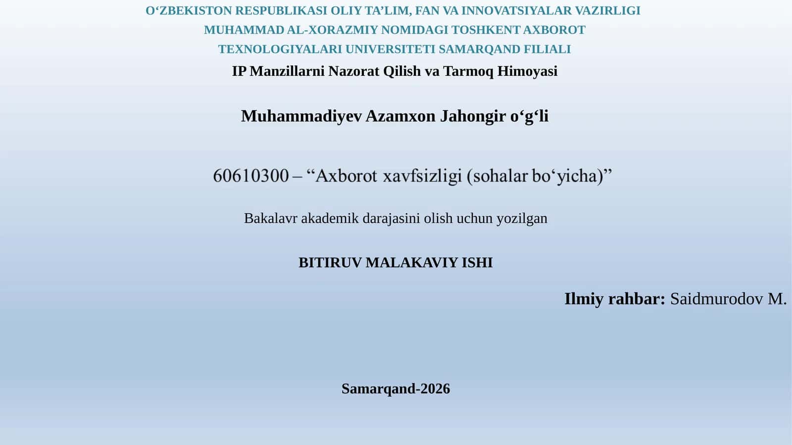 IP Manzillarni Nazorat Qilish va Tarmoq Himoyasi 1