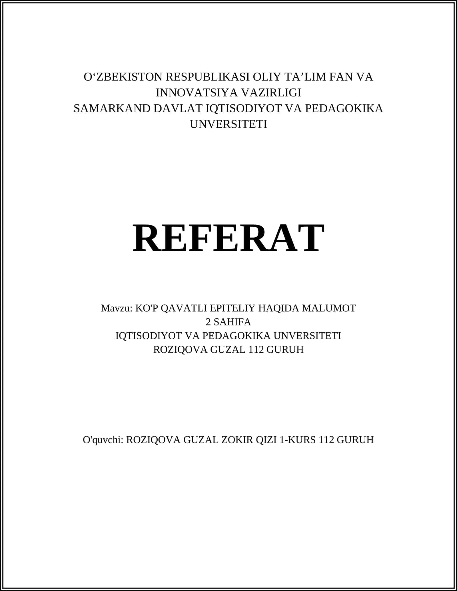 KO'P QAVATLI EPITELIY HAQIDA MALUMOT 1