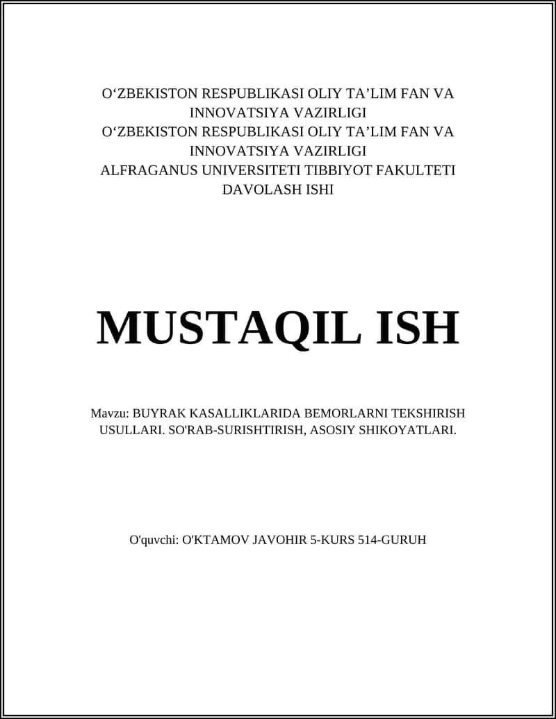 BUYRAK KASALLIKLARIDA BEMORLARNI TEKSHIRISH USULLARI 1