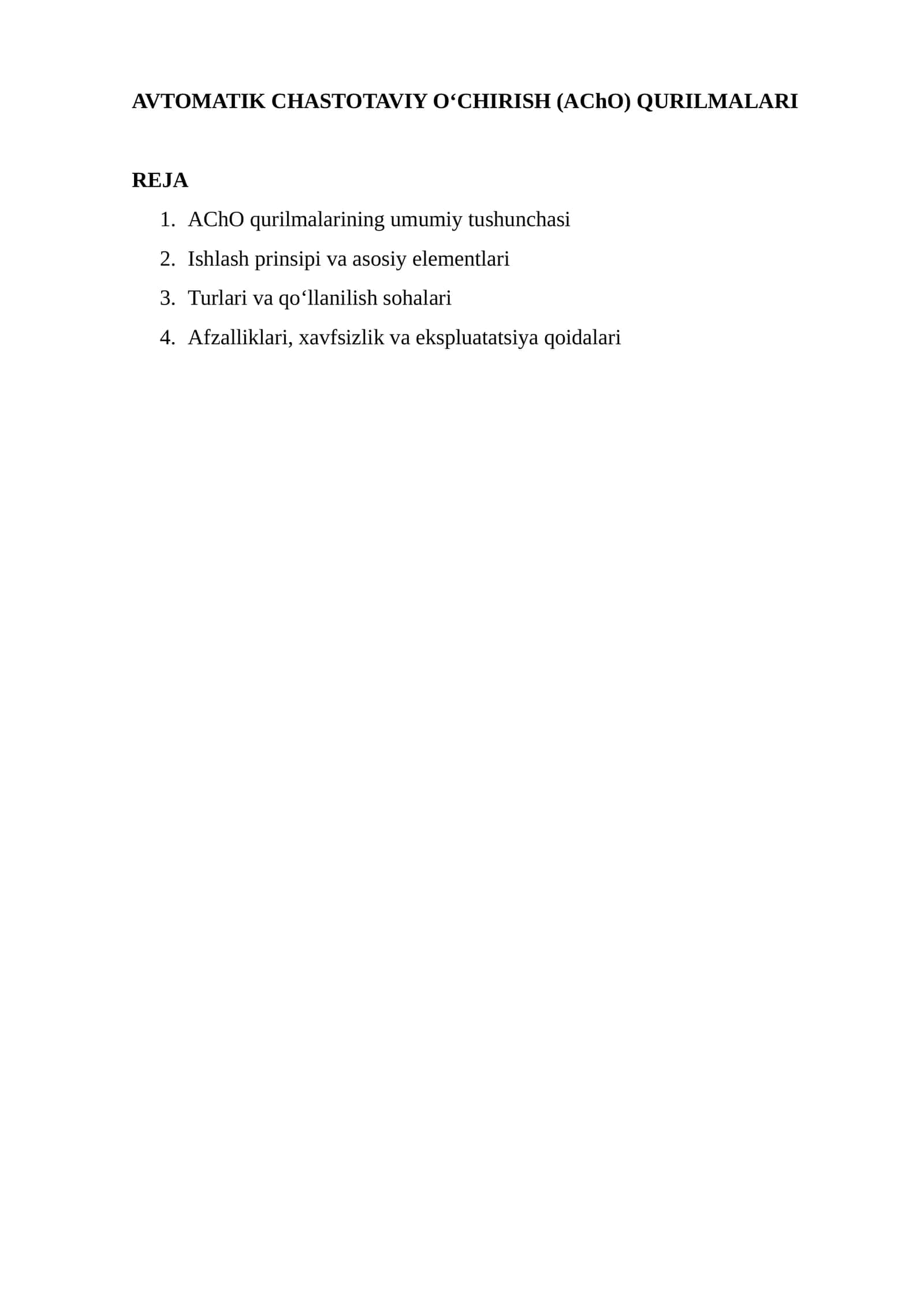 Avtomatik Chastotaviy O‘chirish (AChO) Qurilmalari 1