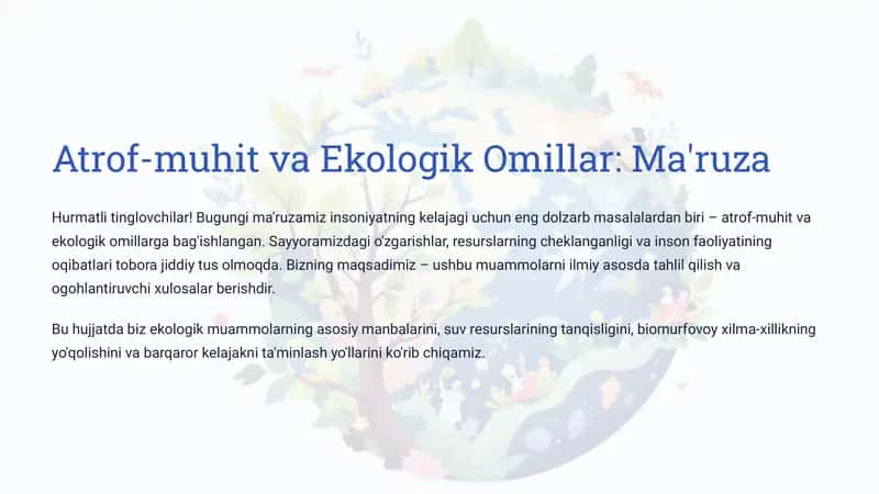 Atrof-muhit va Ekologik Omillar: Ma'ruza 1