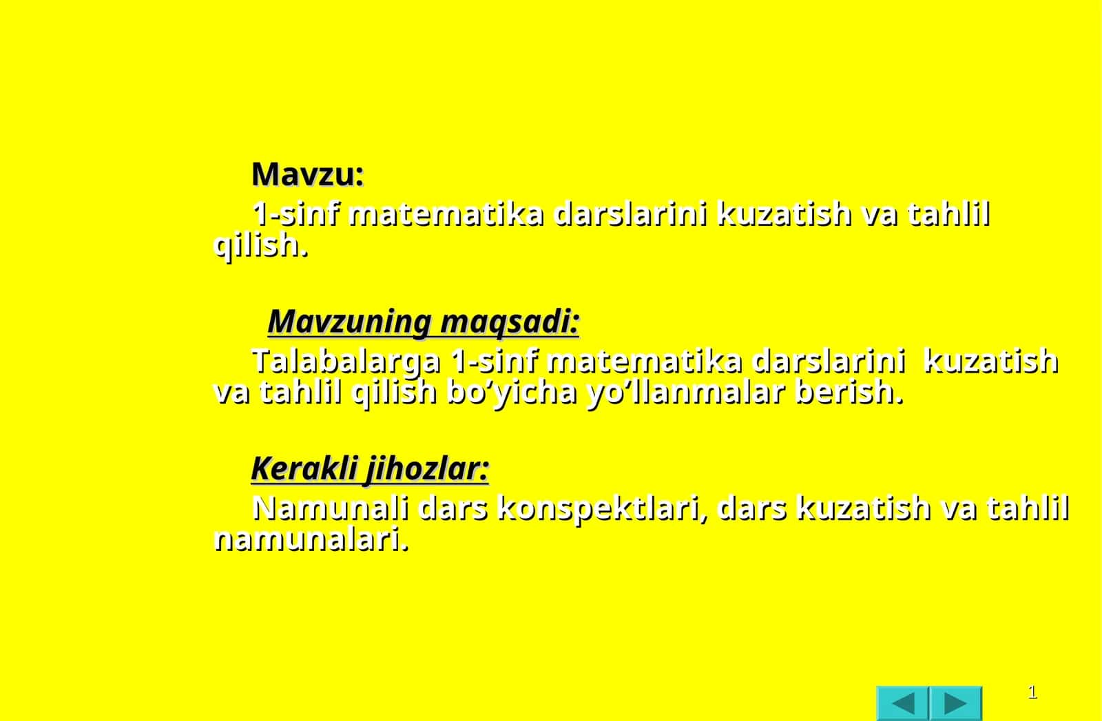 1-sinf matematika darslarini kuzatish va tahlil qilish 1