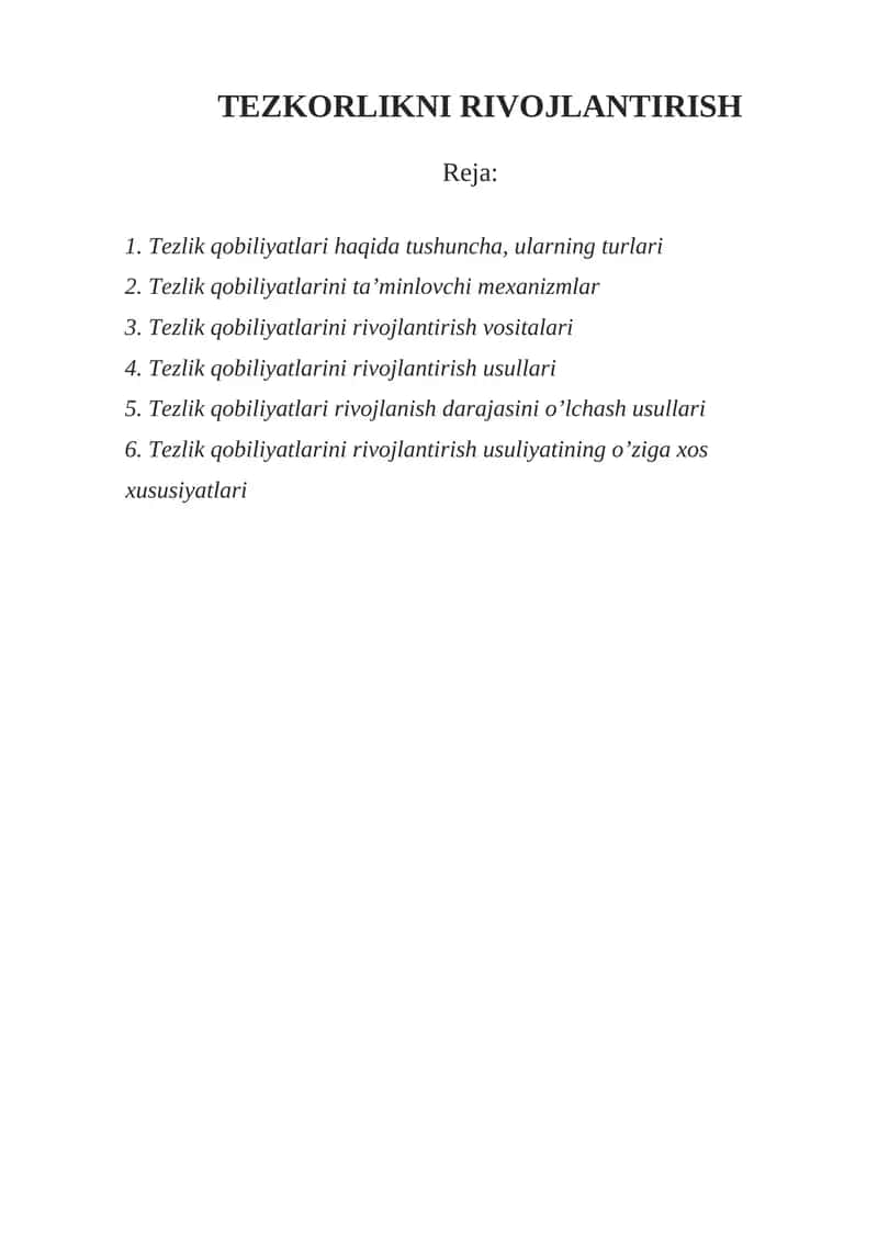 TEZKORLIKNI RIVOJLANTIRISH 1