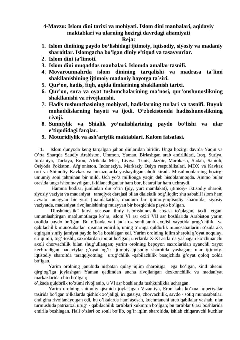 Islom dini tarixi va mohiyati 1