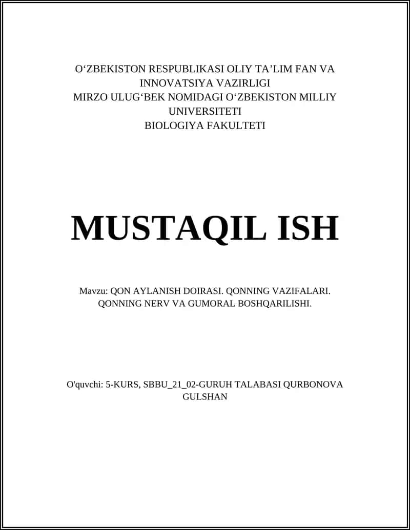 Qon Aylanish Doirasi 1