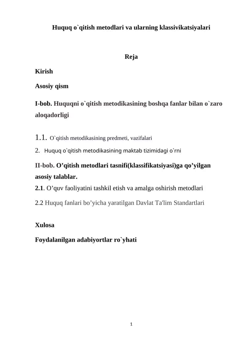 Huquq o`qitish metodlari va ularning klassivikatsiyalari 1