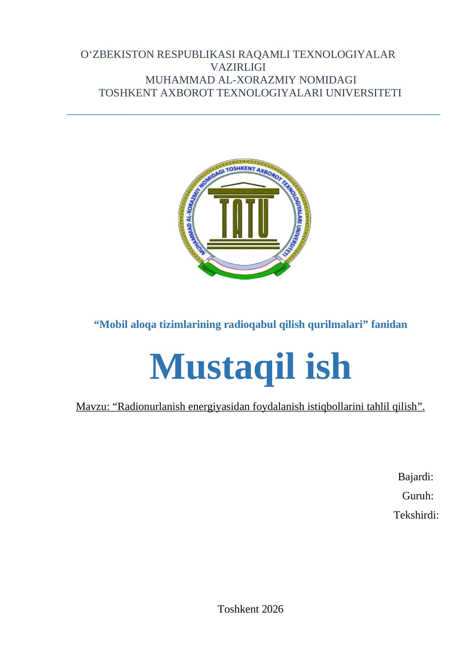 Radionurlanish energiyasidan foydalanish istiqbollarini tahlil qilish. 1