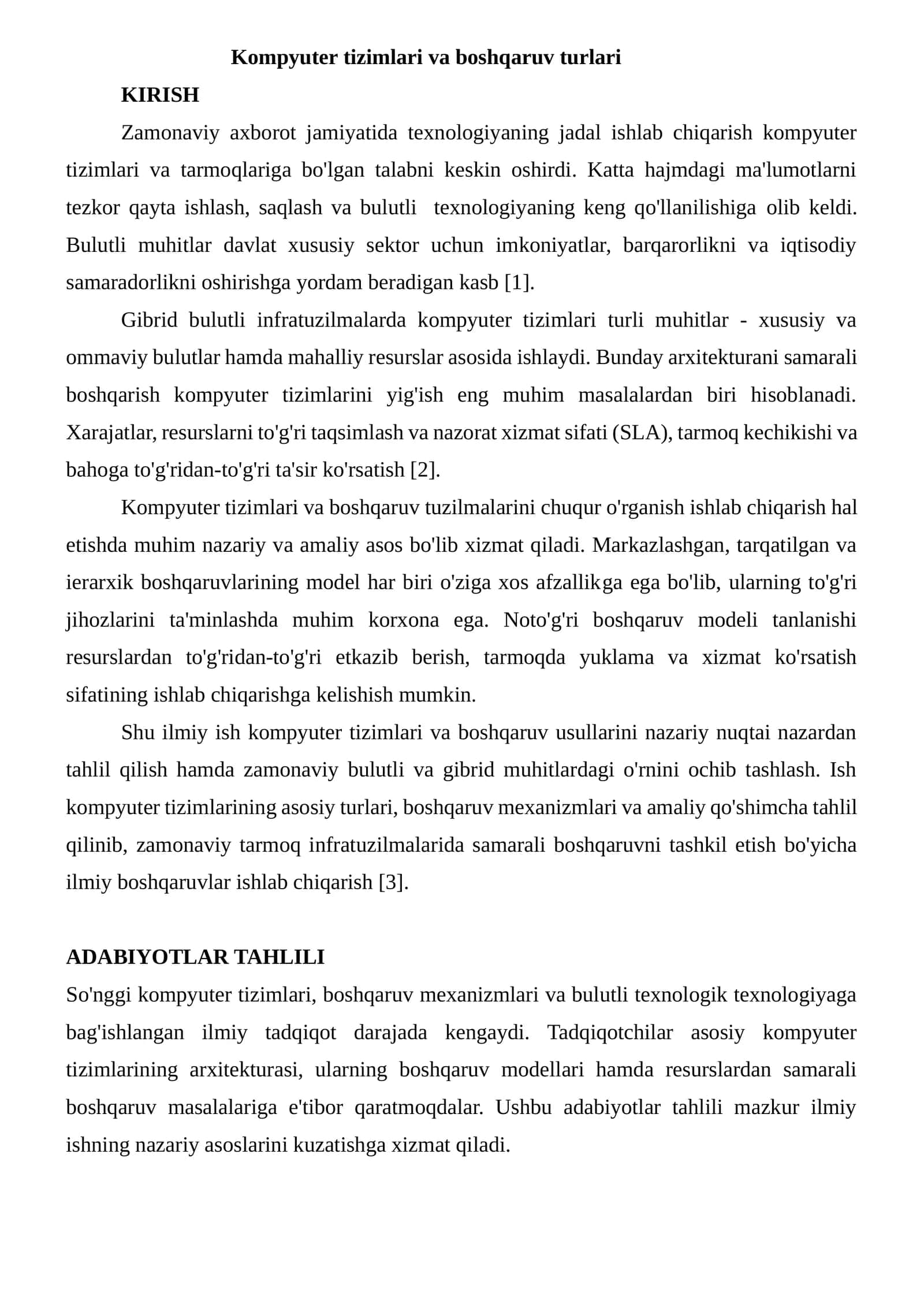 Kompyuter tizimlari va boshqaruv turlari 1
