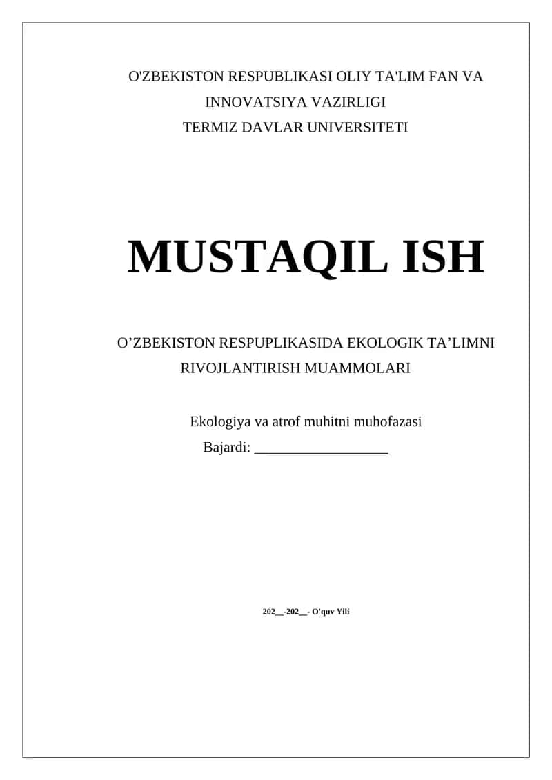 O’ZBEKISTON RESPUPLIKASIDA EKOLOGIK TA’LIMNI RIVOJLANTIRISH MUAMMOLARI 1