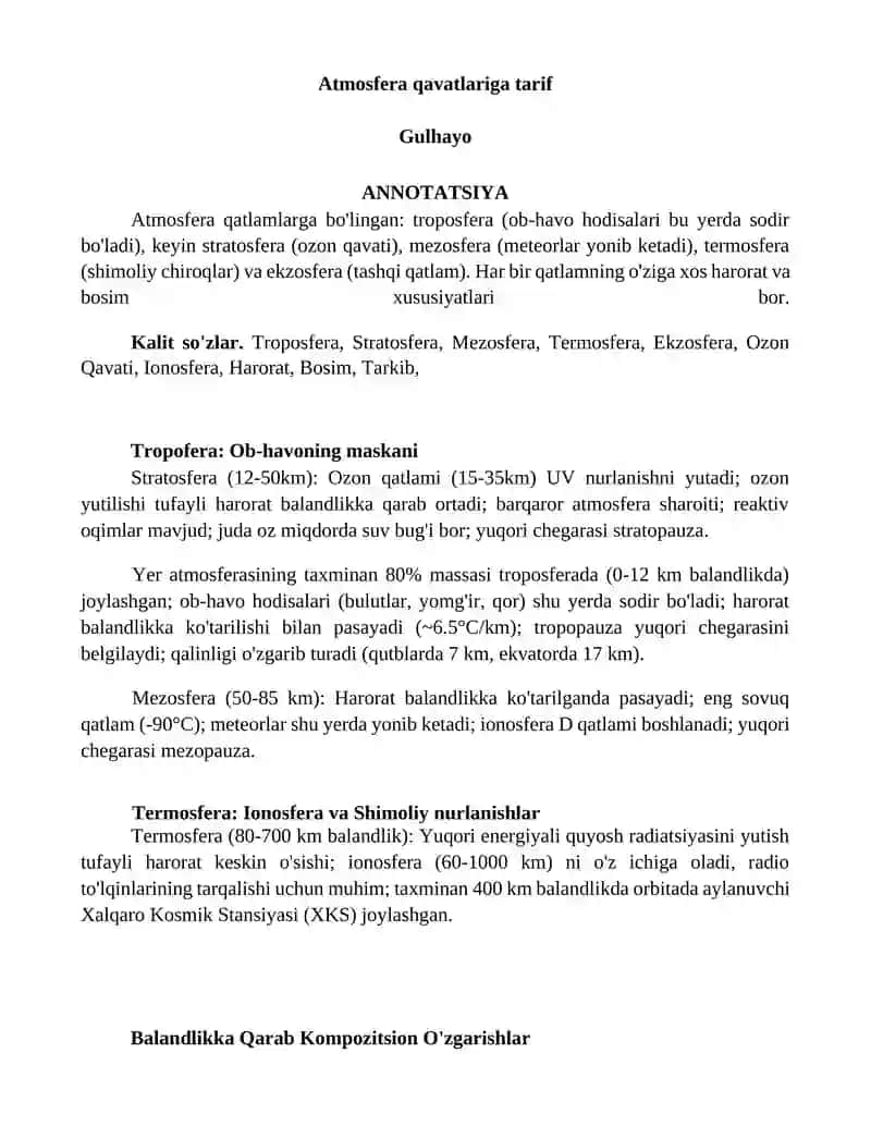 Atmosfera qavatlariga tarif