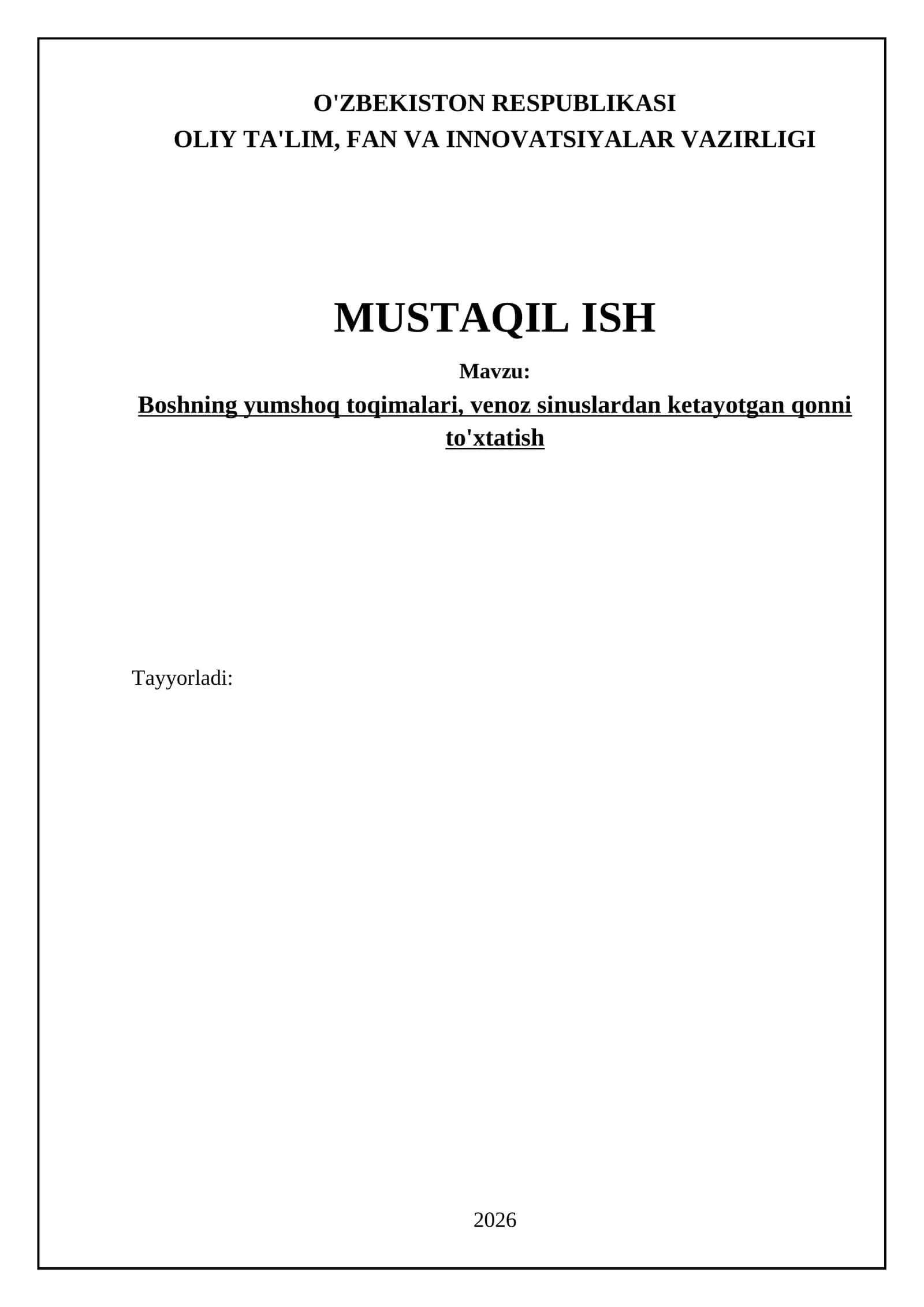 Boshning yumshoq toqimalari, venoz sinuslardan ketayotgan qonni to'xtatish 1