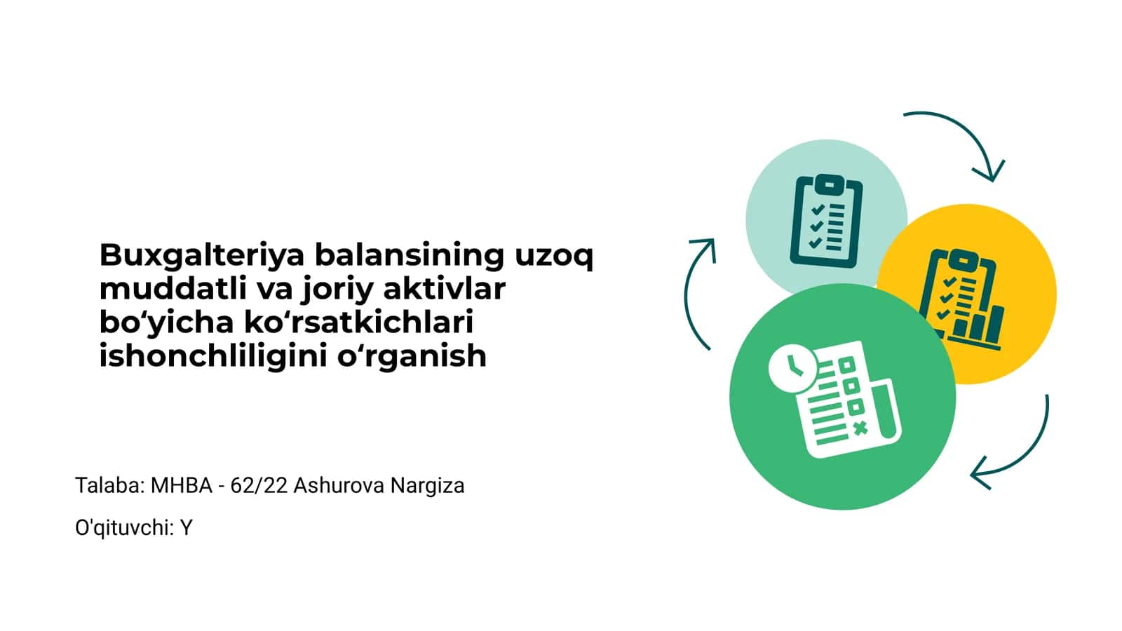 Buxgalteriya balansining uzoq muddatli va joriy aktivlar boʻyicha koʻrsatkichlari ishonchliligini oʻrganish 1