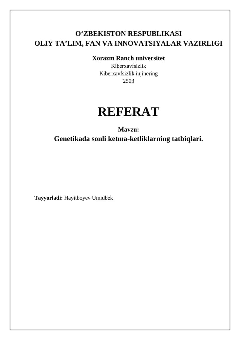 Genetikada sonli ketma-ketliklarning tatbiqlari 1