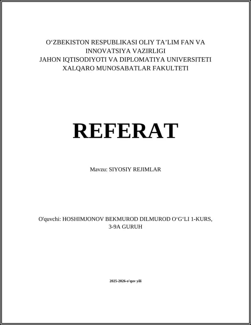 SIYOSIY REJIMLAR 1