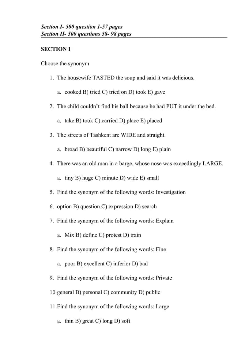 Synonym Practice Test 1