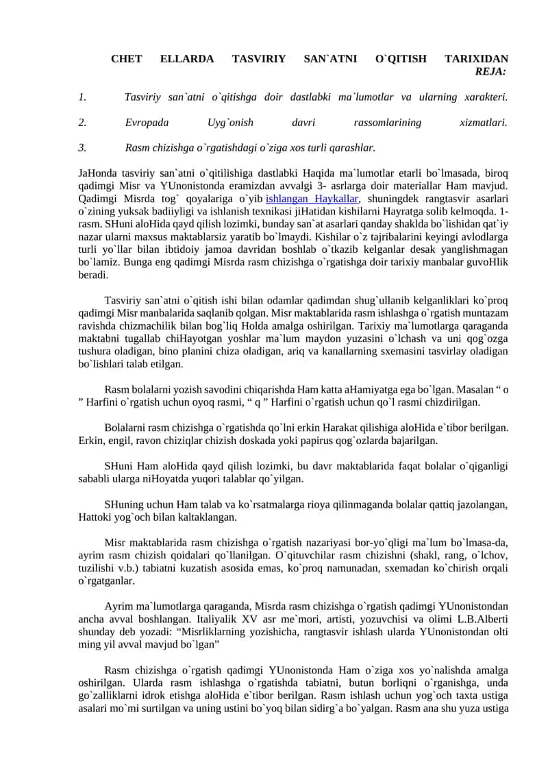 Tasviriy san`atni o`qitish tarixidan 1