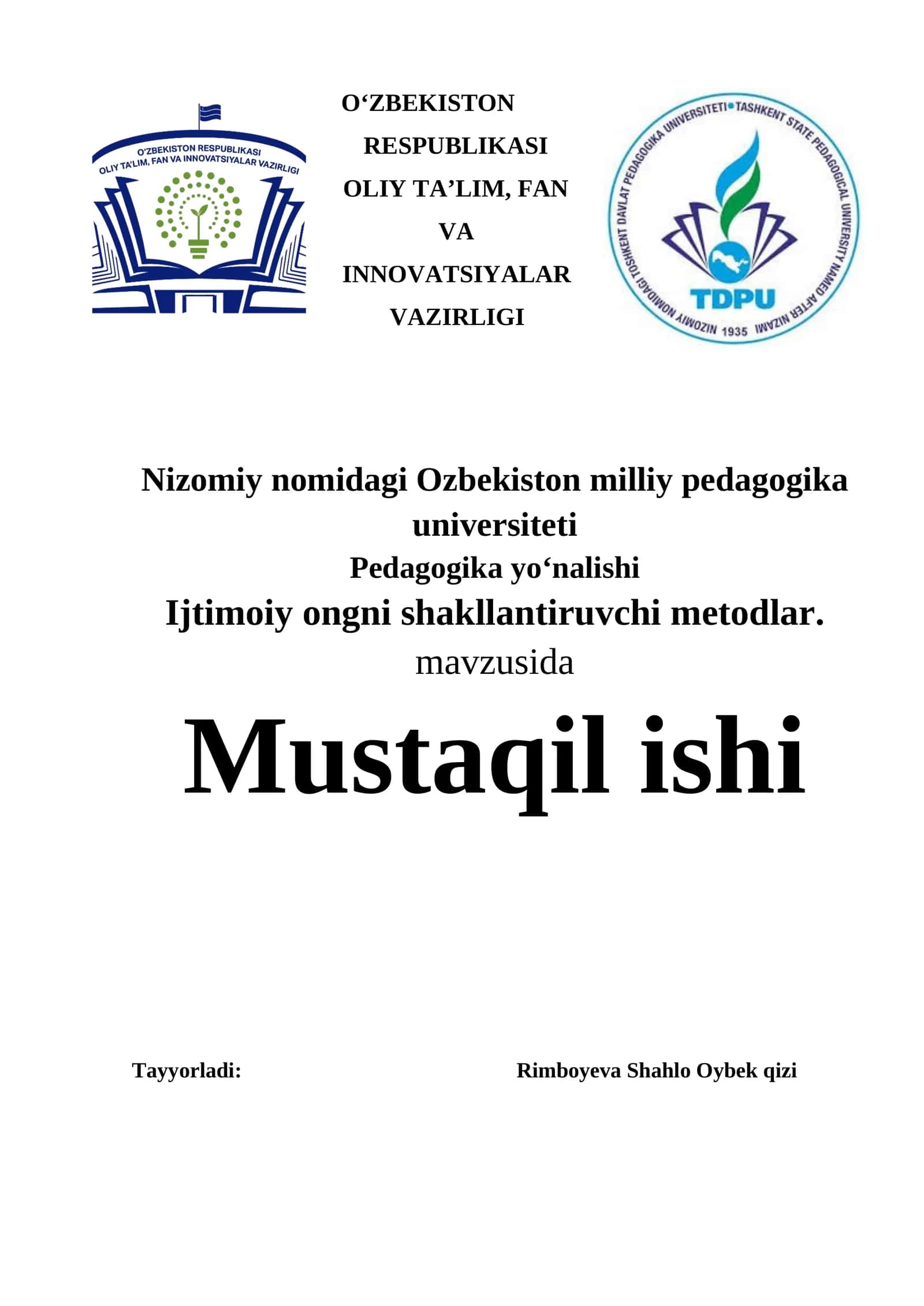 Ijtimoiy ongni shakllantiruvchi metodlar 1
