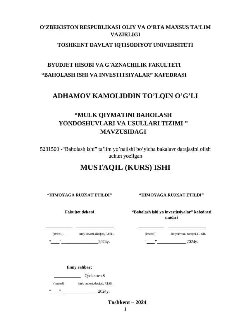 BIZNES QIYMATINI BAHOLASHNING XORIJ TAJRIBASI