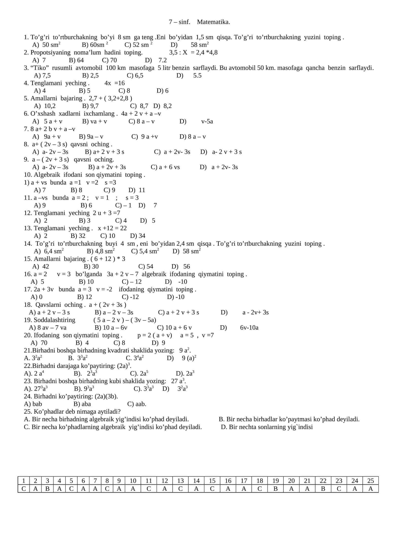 Matematika sinf dars ishlanmalar 1