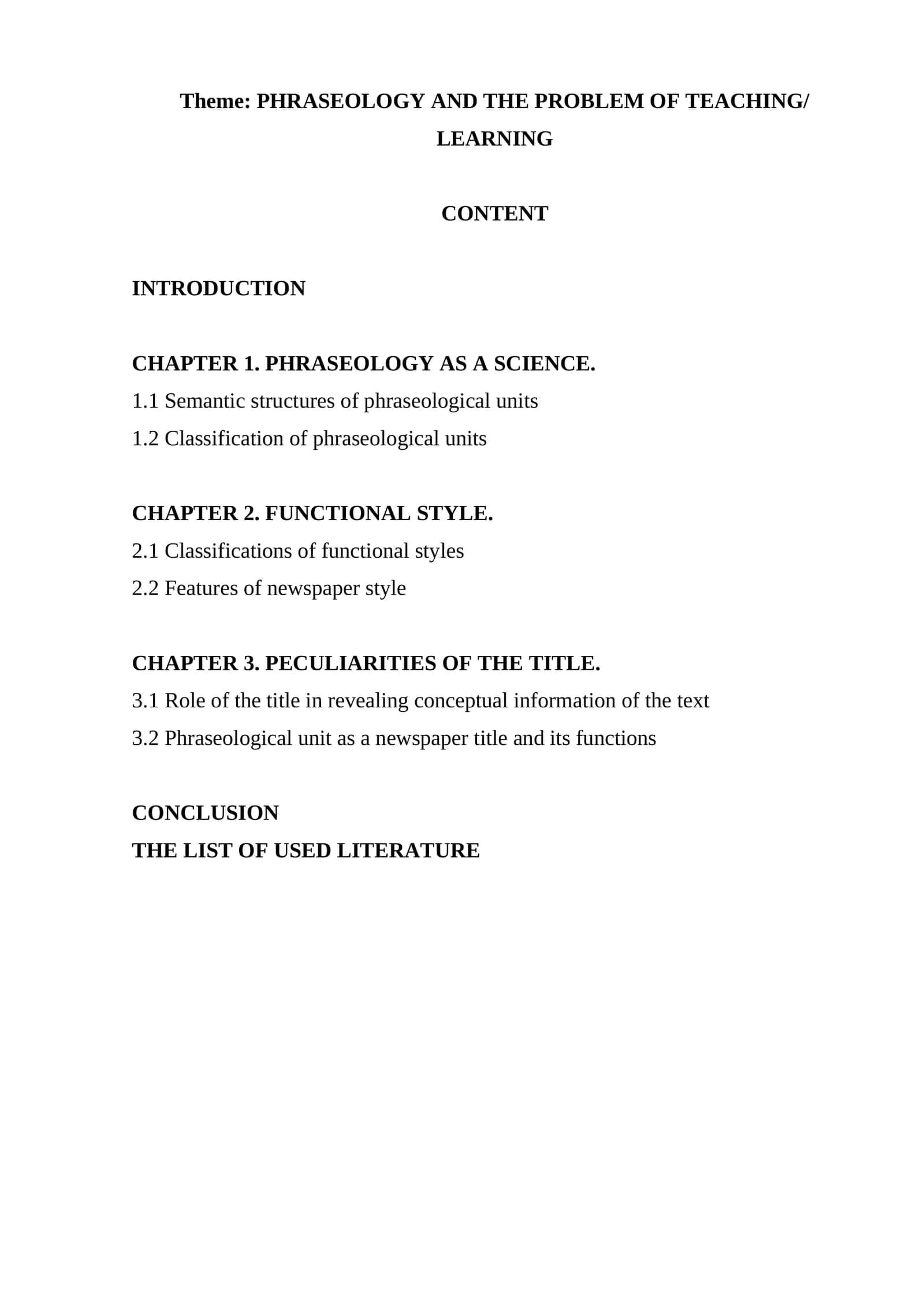 PHRASEOLOGY AND THE PROBLEM OF TEACHING/ LEARNING 1