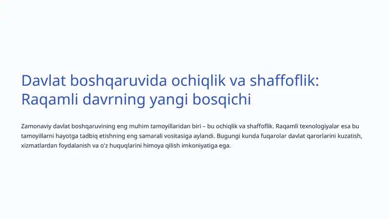 Ochiqlik va shaffoflik: Raqamli davrning yangi bosqichi 1