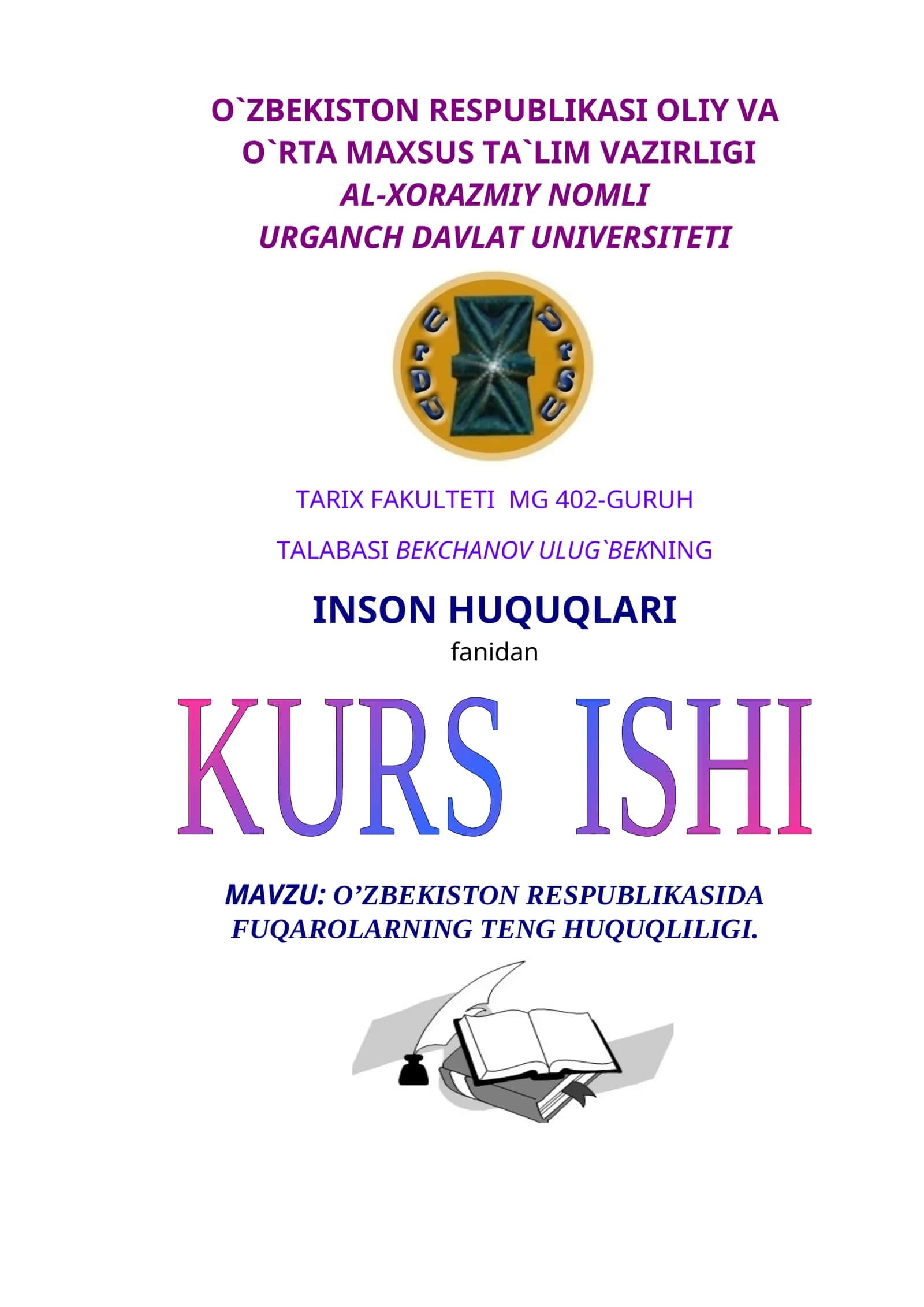 O’ZBEKISTON RESPUBLIKASIDA FUQAROLARNING TENG HUQUQLILIGI 1