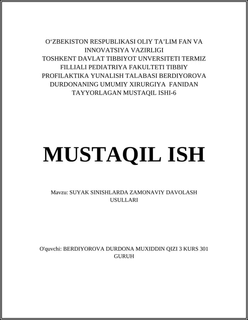 SUYAK SINISHLARDA ZAMONAVIY DAVOLASH USULLARI 1