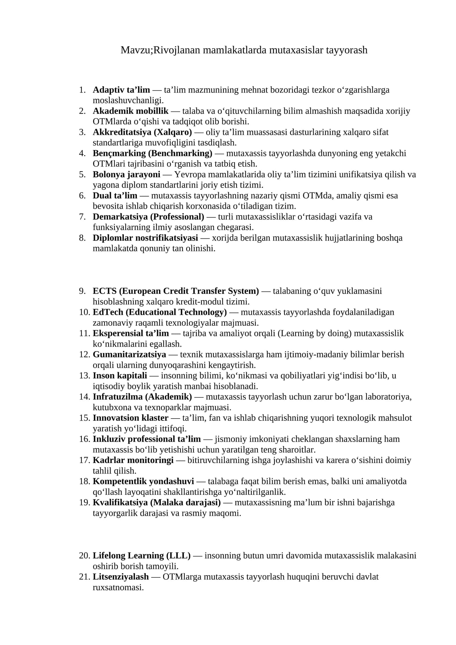 Rivojlanan mamlakatlarda mutaxasislar tayyorash 1