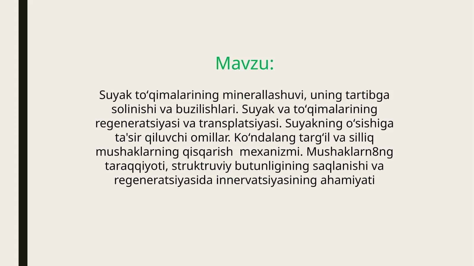 Suyak toʻqimalarining minerallashuvi, uning tartibga solinishi va buzilishlari. 1