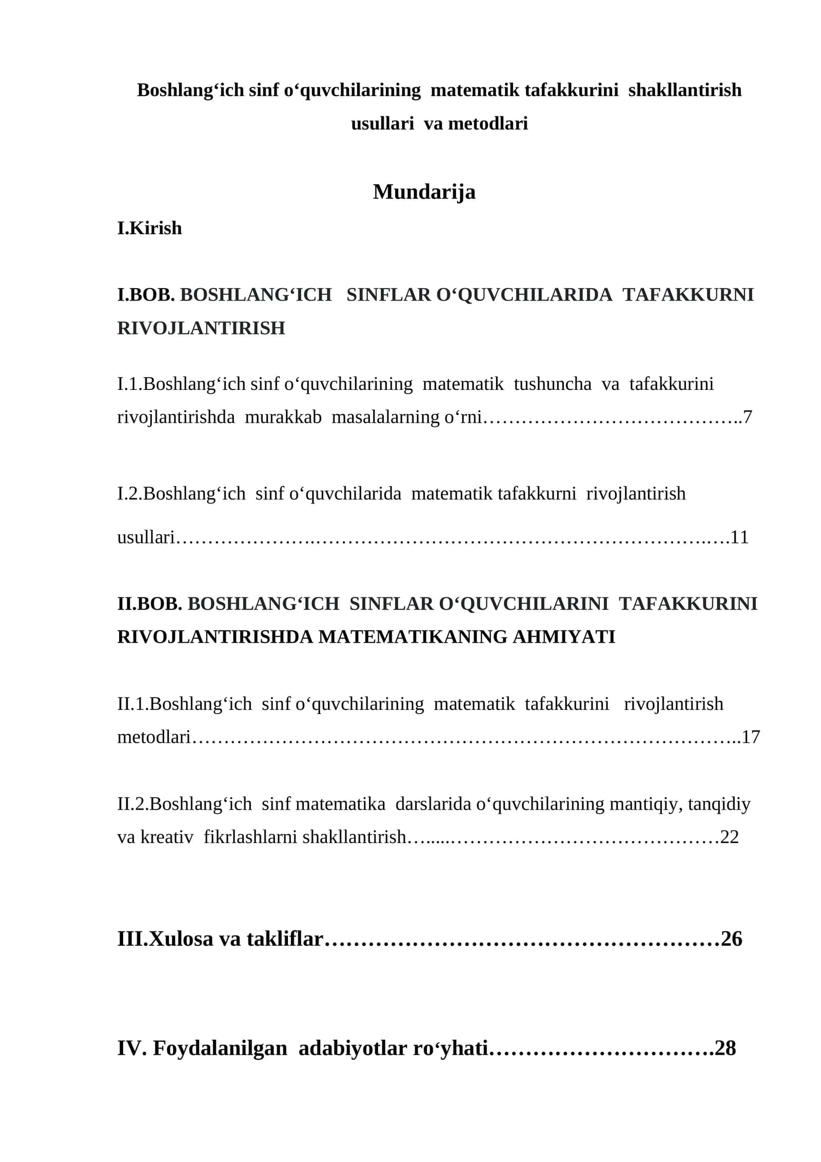 Boshlang'ich sinf o'quvchilarining matematik tafakkurini shakllantirish usullari va metodlari 1