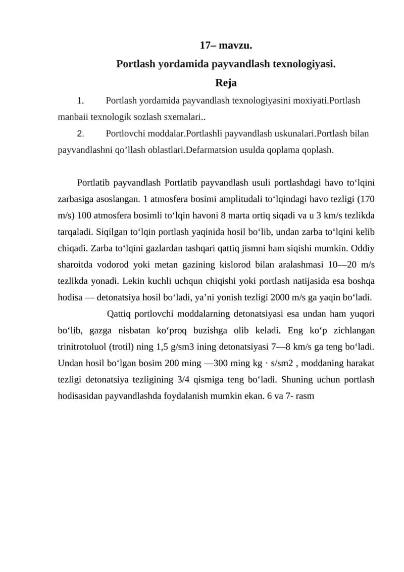 Portlash yordamida payvandlash texnologiyasi 1