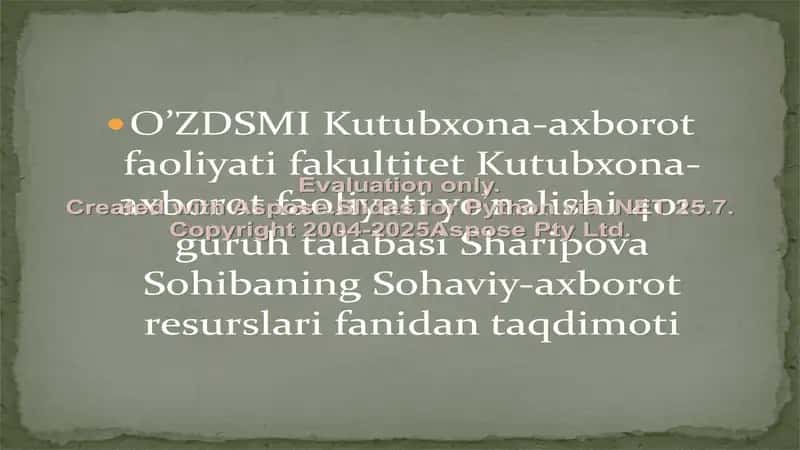O’ZDSMI Kutubxona-axborot faoliyati 1