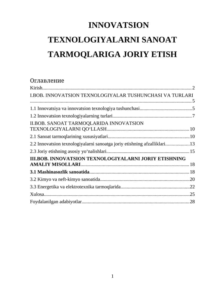 INNOVATSION TEXNOLOGIYALARNI SANOAT TARMOQLARIGA JORIY ETISH 1