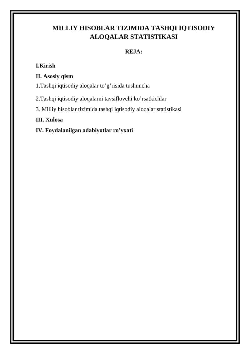 Tashqi iqtisodiy aloqalar statistikasi 1