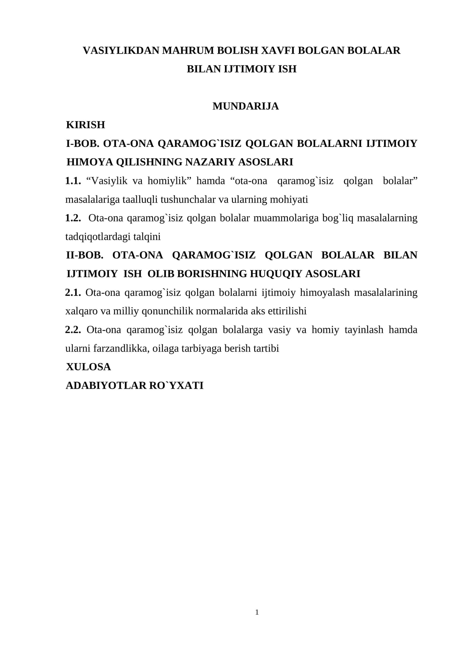 Vasiylikdan mahrum bolish xavfi bolgan bolalar bilan ijtimoiy ish 1