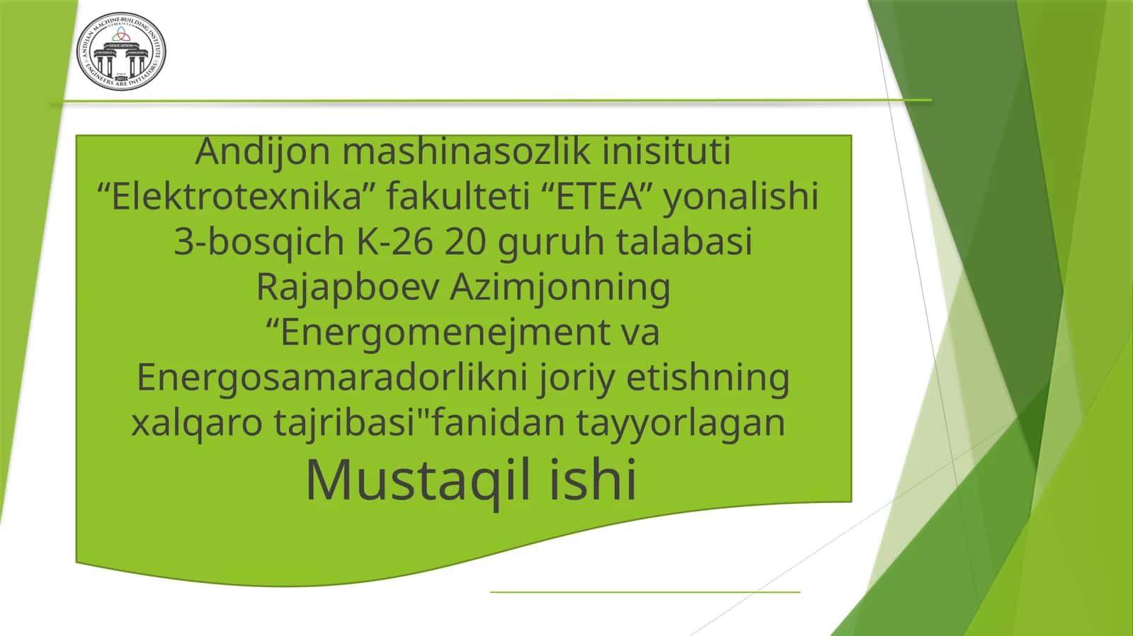 Past quvvatli senxron dvigatelining energiya tejamkorligini tadqiq qilish 1
