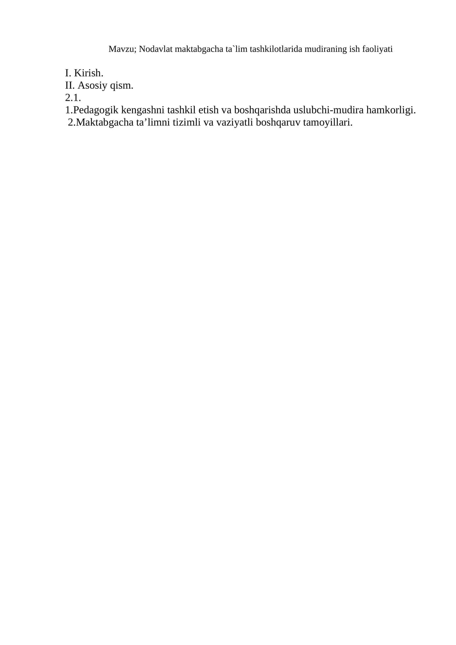 Nodavlat maktabgacha ta`lim tashkilotlarida mudiraning ish faoliyati 1