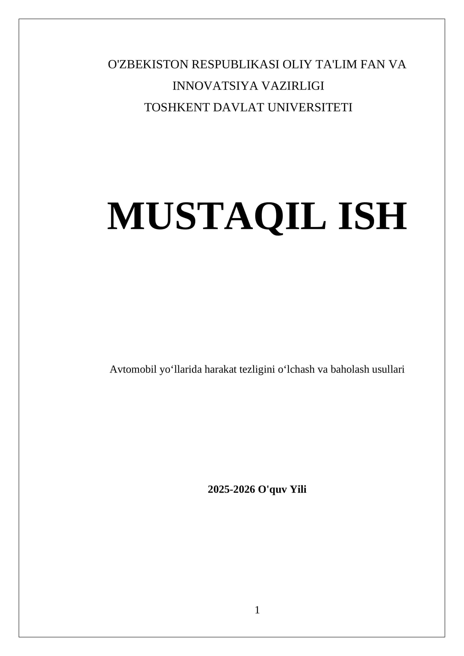 Avtomobil yoʻllarida harakat tezligini oʻlchash va baholash usullari 1