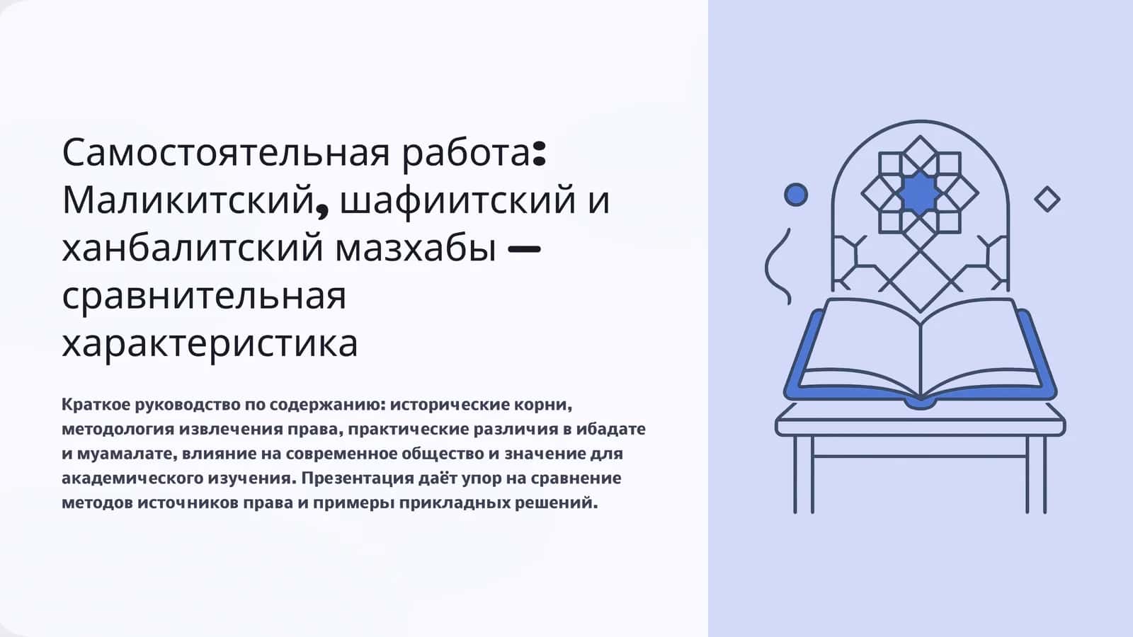 Самостоятельная работа Маликитский, шафиитский и ханбалитский мазхабы — сравнительная характеристика 1