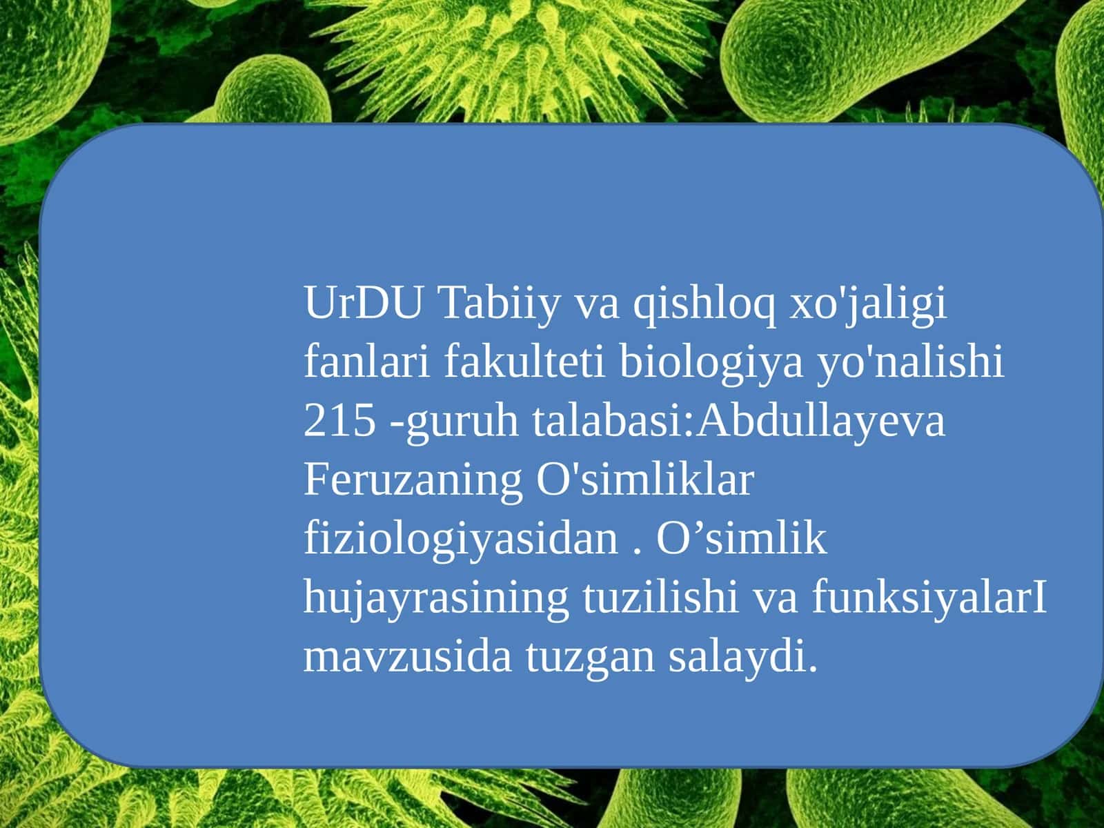 O’simlik hujayrasining tuzilishi va funksiyalari 1