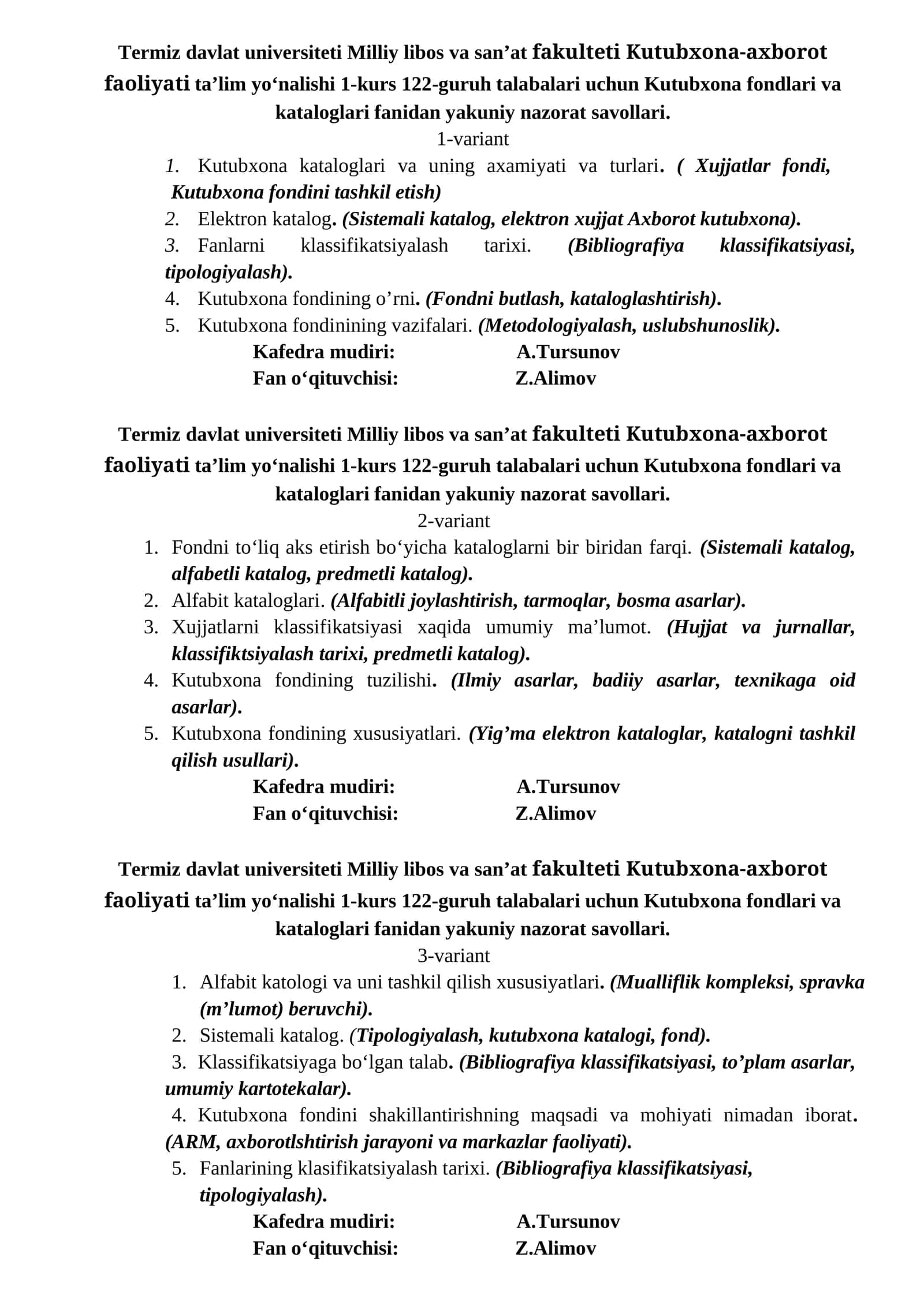 Kutubxona-axborot faoliyati taʼlim yoʻnalishi 1-kurs 1