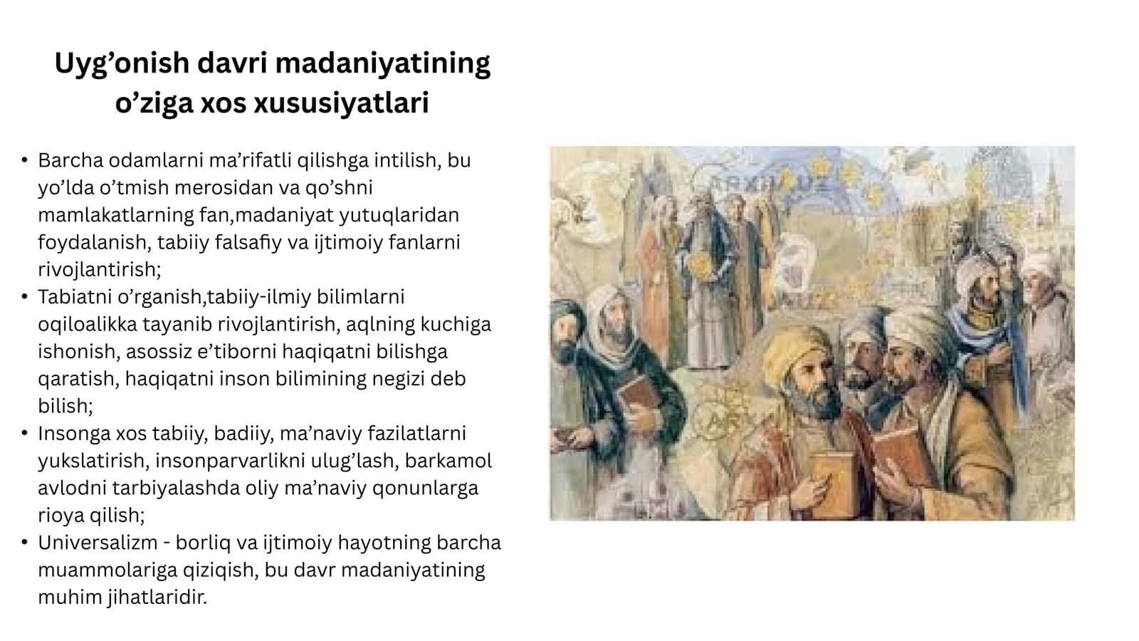 Uyg’onish davri madaniyatining o’ziga xos xususiyatlari 1