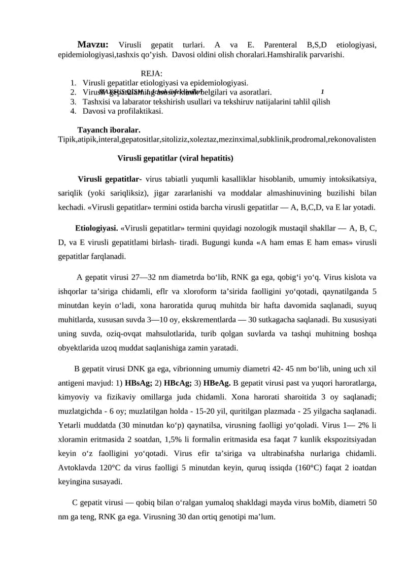 Virusli gepatitlar, epidemiologiya va parazitologiya 1