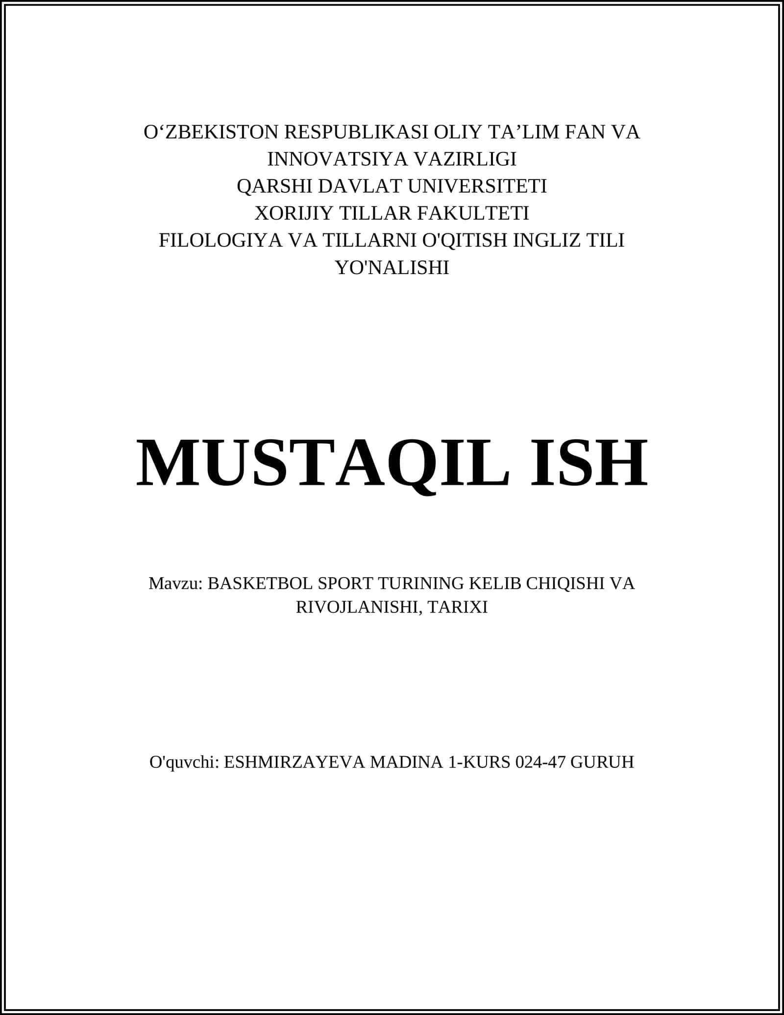 BASKETBOL SPORT TURINING KELIB CHIQISHI VA RIVOJLANISHI, TARIXI 1