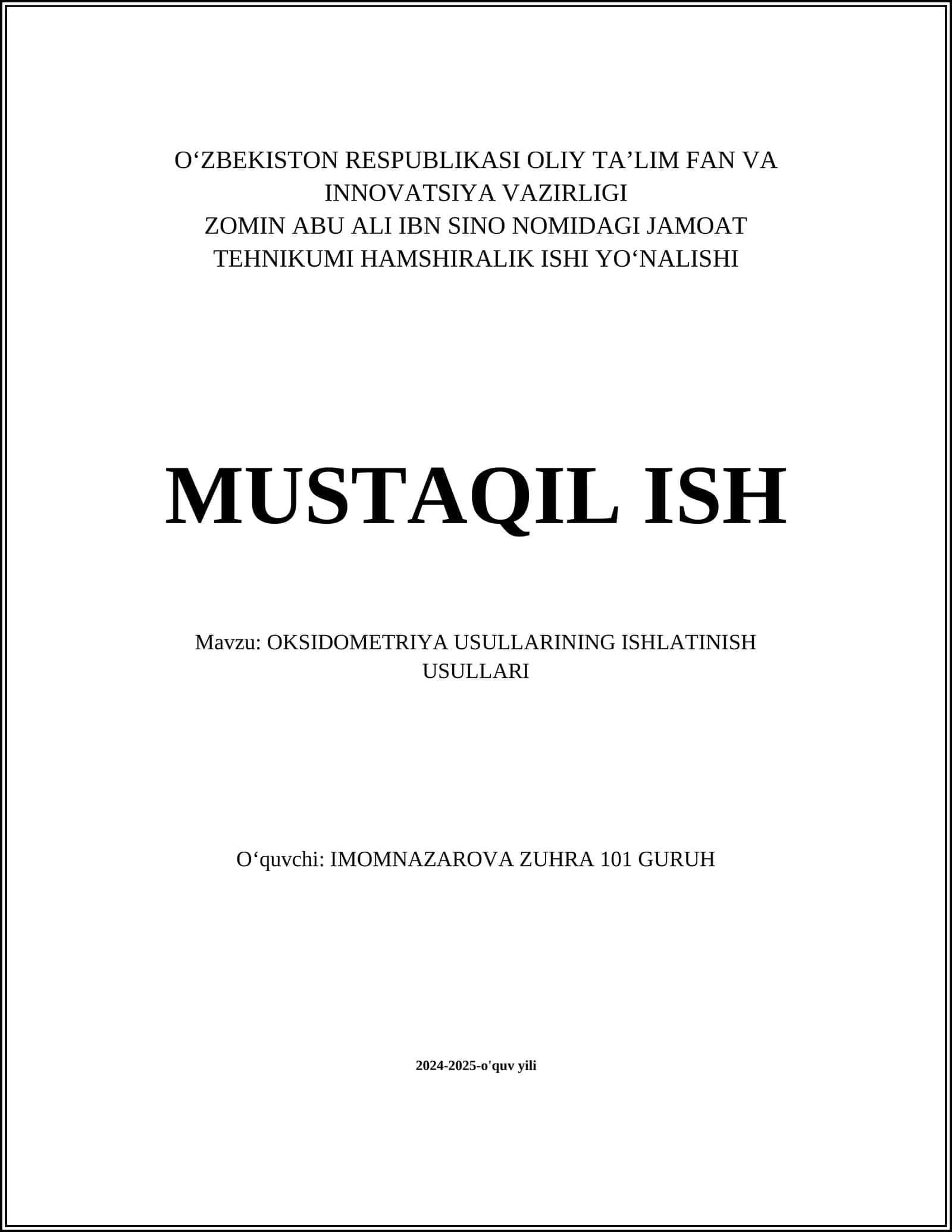 Oksidometriya Usullarining Ishlatinish Usullari 1