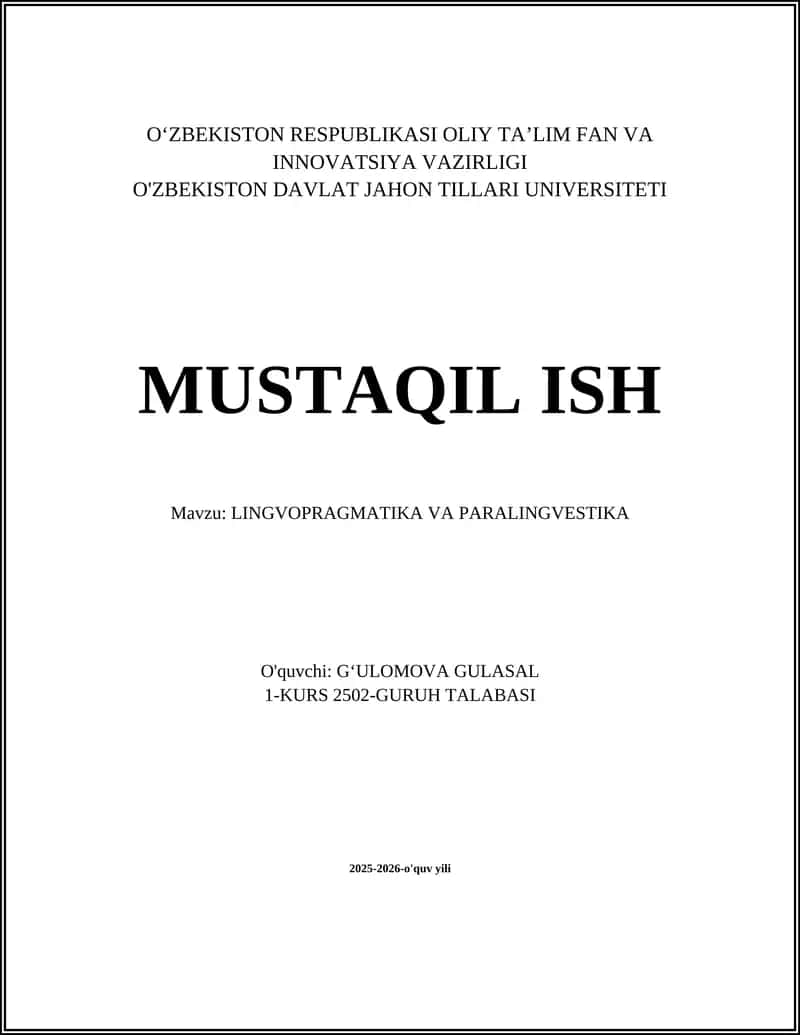 LINGVOPRAGMATIKA VA PARALINGVESTIKA 1