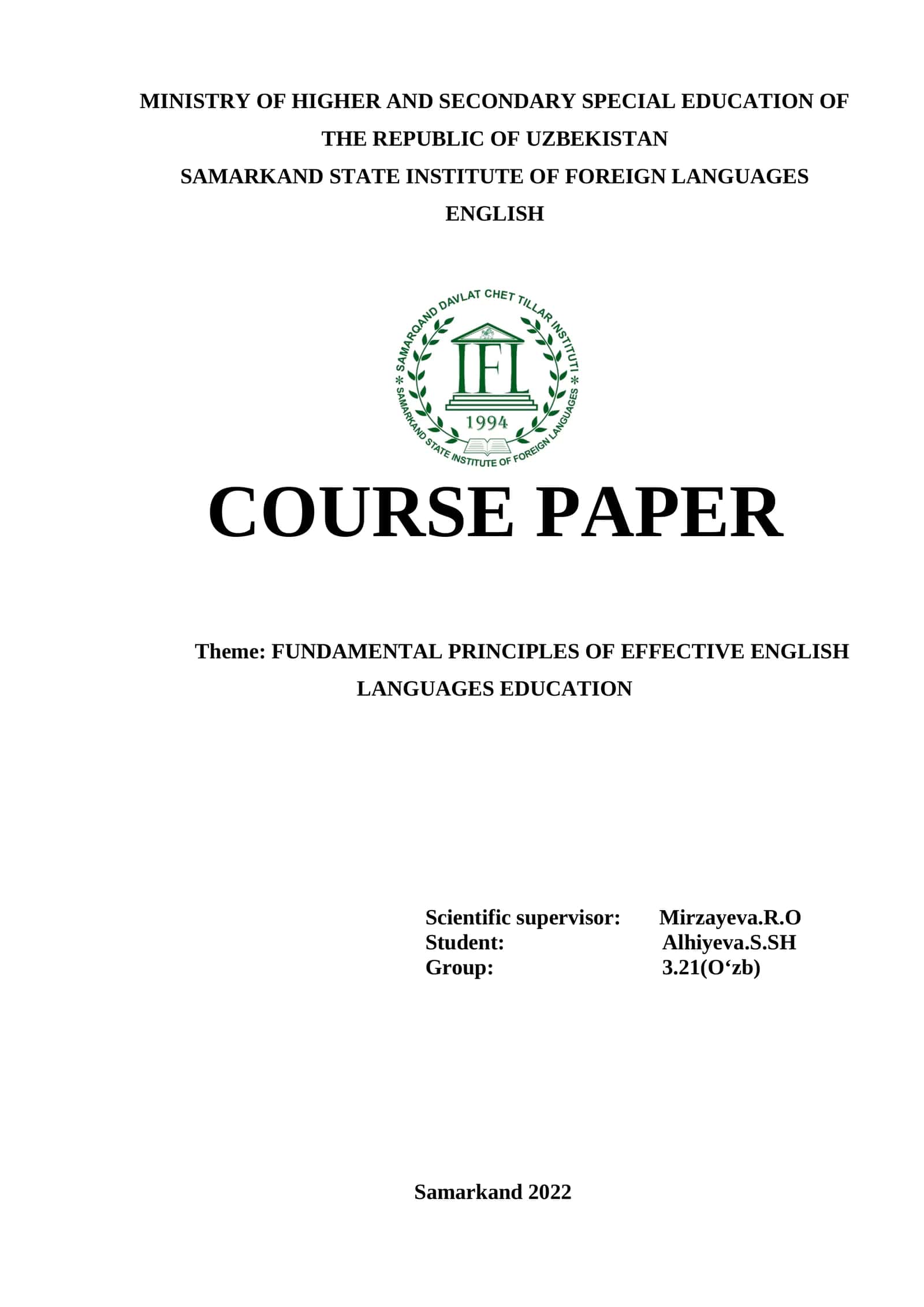 FUNDAMENTAL PRINCIPLES OF EFFECTIVE ENGLISH LANGUAGES EDUCATION 1