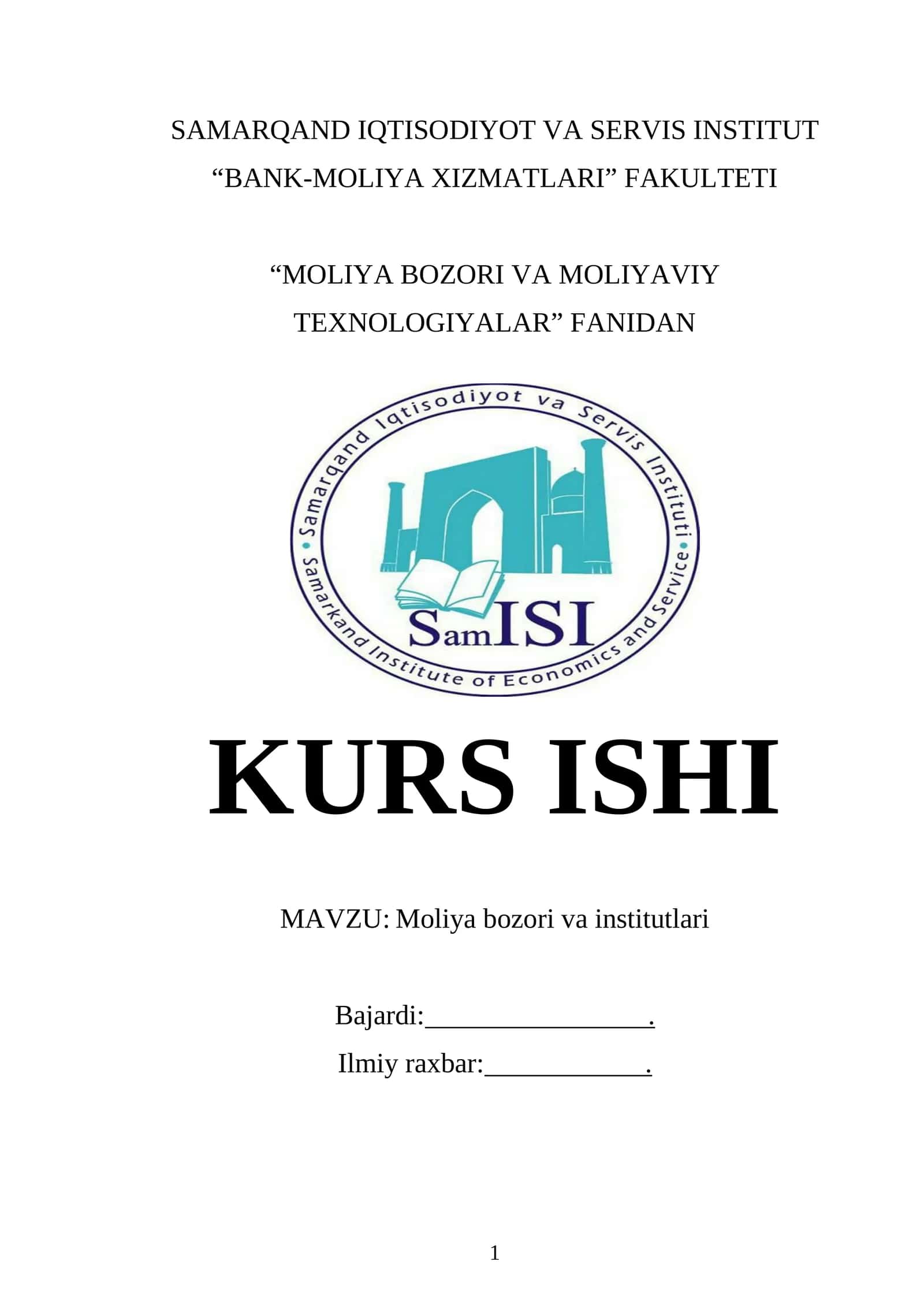 Moliya bozori va institutlari kurs ishi 1